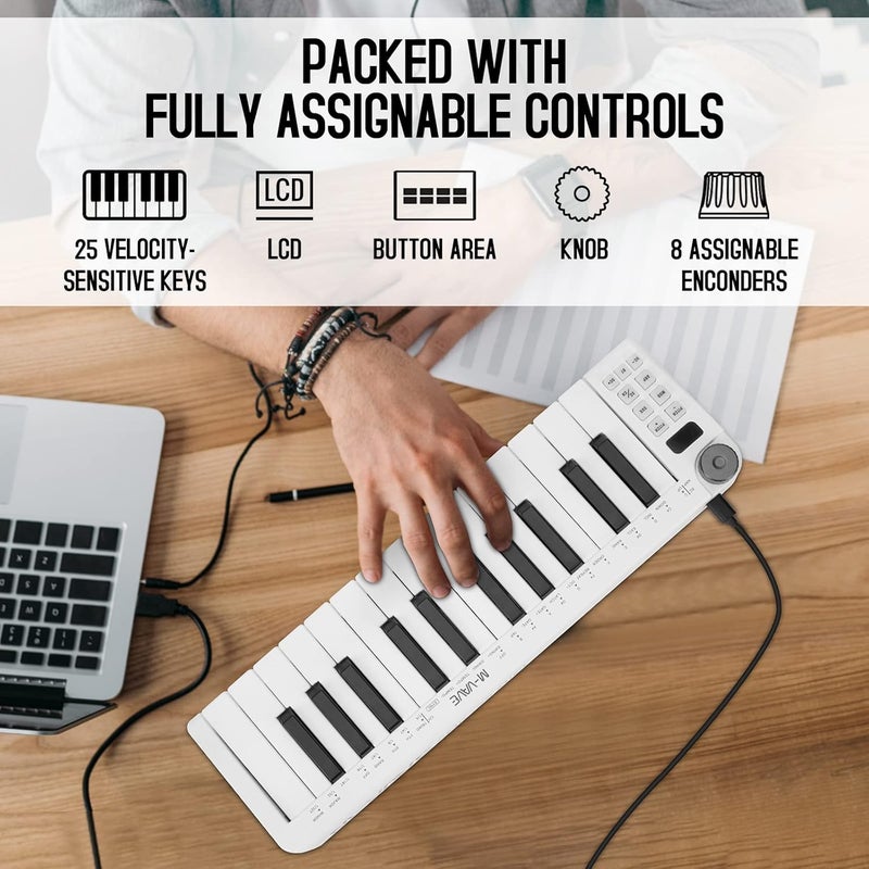 M-VAVE 25 مفتاح بلوتوث USB MIDI لوحة مفاتيح تحكم، محمولة وقابلة للشحن، تحكم MIDI لجهاز Mac و PC، إنتاج موسيقي على لوحة مفاتيح ديناميكية، أوضاع أكورد و سكيل، برنامج متضمن (صغير) - Image 3